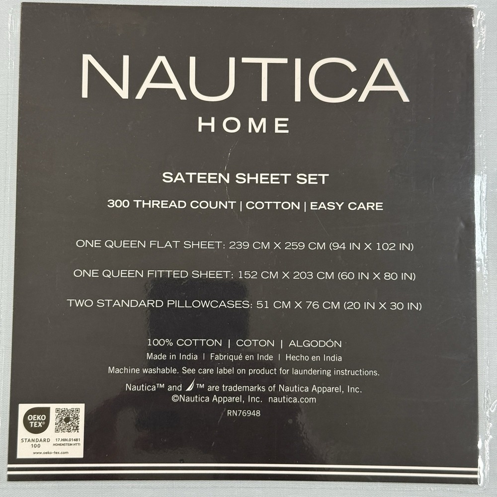 Nautica 4-Piece Queen Sheet Set 100% Cotton 300 Thread Count Solid Blue NEW - Picture 4 of 5